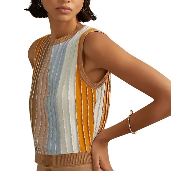 Anthropologie Jackets & Blazers - NEW Anthropologie Shimmer Textured Pullover Striped Knit Sweater Vest Top Size L